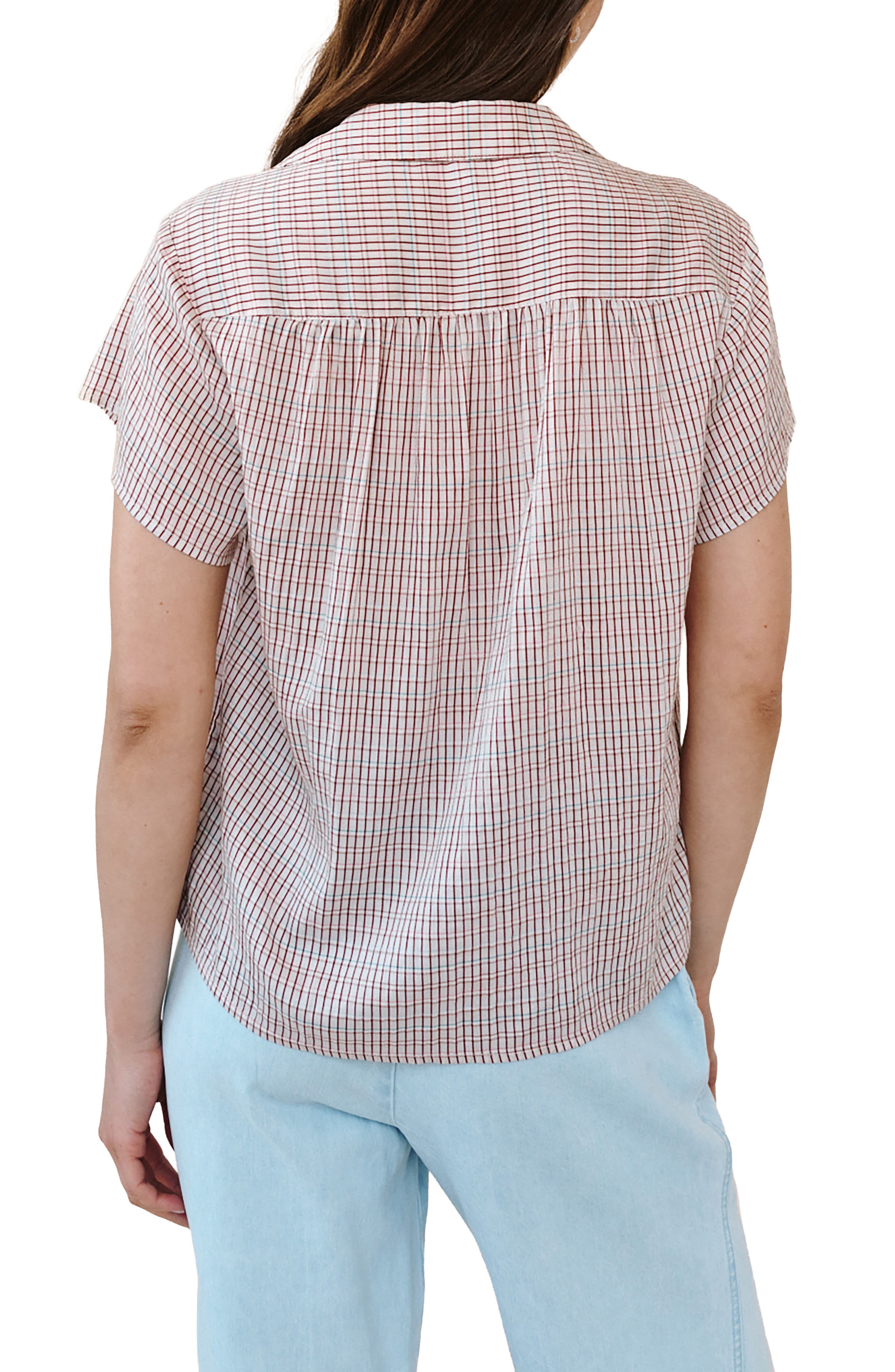 Check Shirred Short Sleeve Button-Up Shirt - image 2