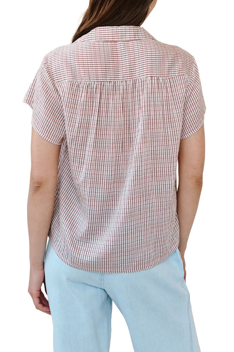 Check Shirred Short Sleeve Button-Up Shirt, Alternate, color, SUNWASHED CHECK