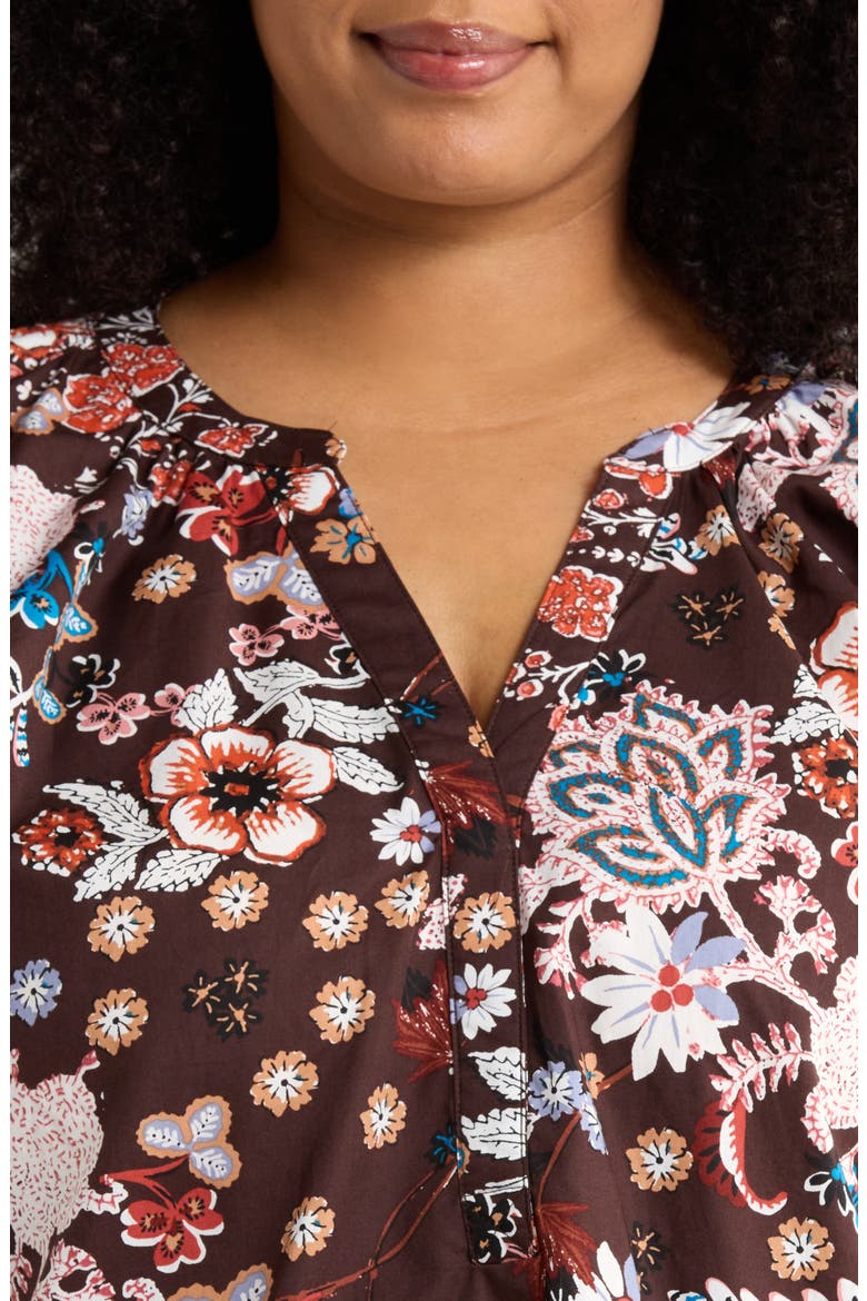 Journee Floral Ruffle Cotton Top, Alternate, color, BROWN
