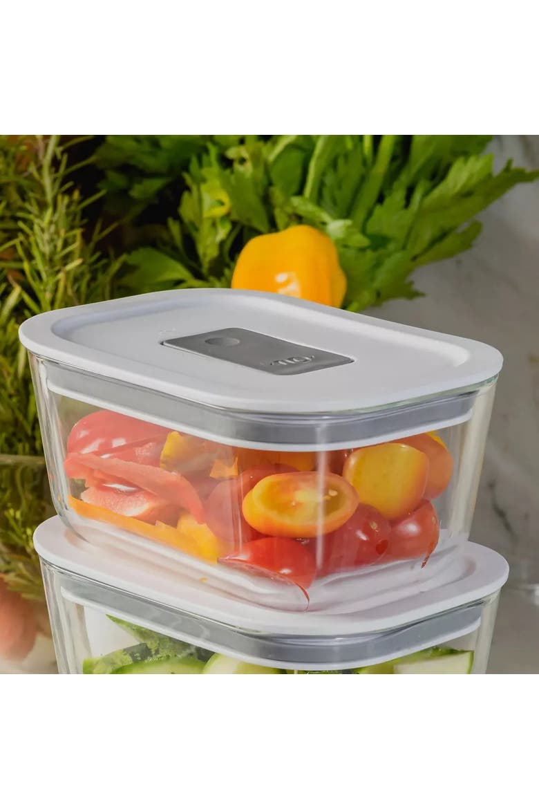 Stackable Airtight Glass Food Storage Container with Microwave Valve and Leak Proof Lid, Alternate, color, Clear with White Lid