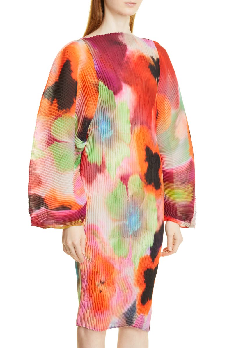 Julia Heuer Ramo Floral Print Plissé Pleated Dress, Alternate, color, 