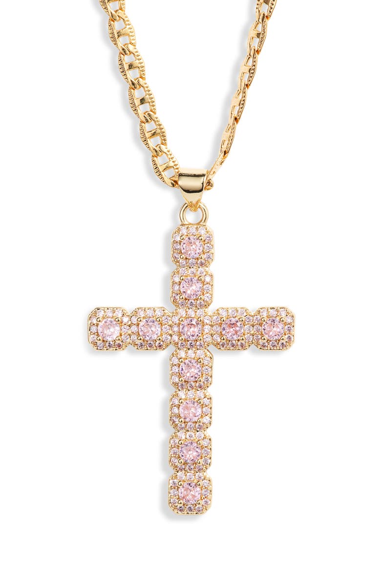 Fantasy Cubic Zirconia Cross Pendant Necklace, Main, color, LIGHT PINK