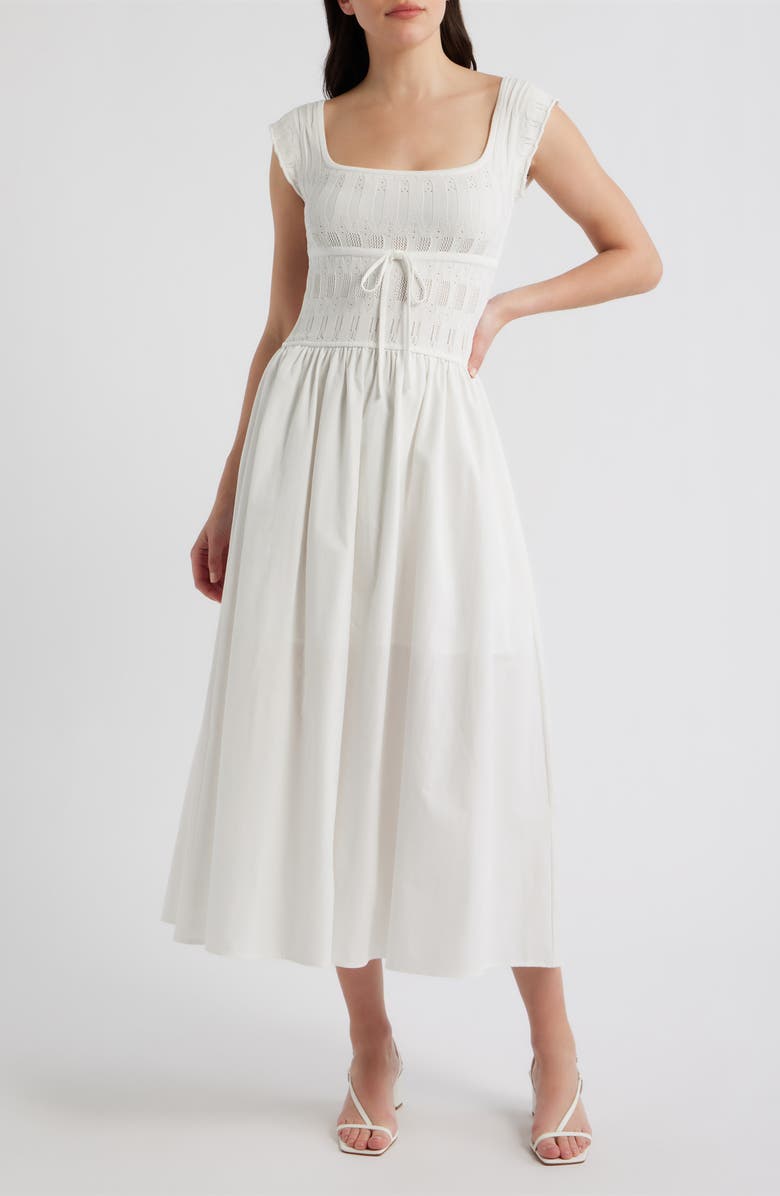 Blu Pepper Cap Sleeve Midi Dress, Main, color, White
