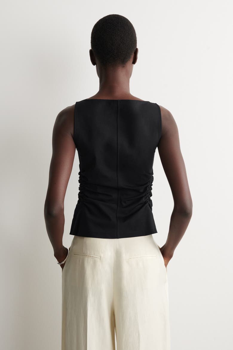 Ruched-waist Cotton-jersey Tank Top, Alternate, color, BLACK