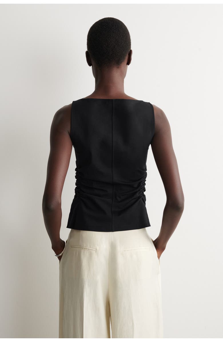COS Ruched-waist Cotton-jersey Tank Top, Alternate, color, Black