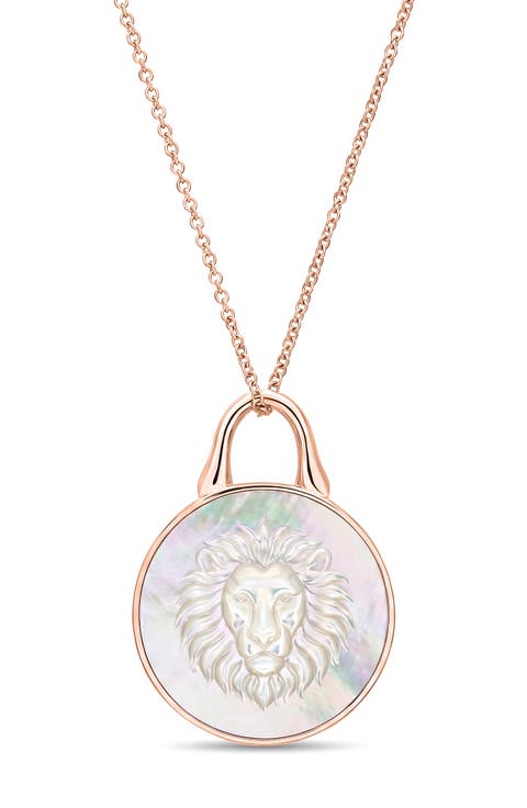 TreasureLock Lion 14K Gold & Mother-of-Pearl Pendant Necklace