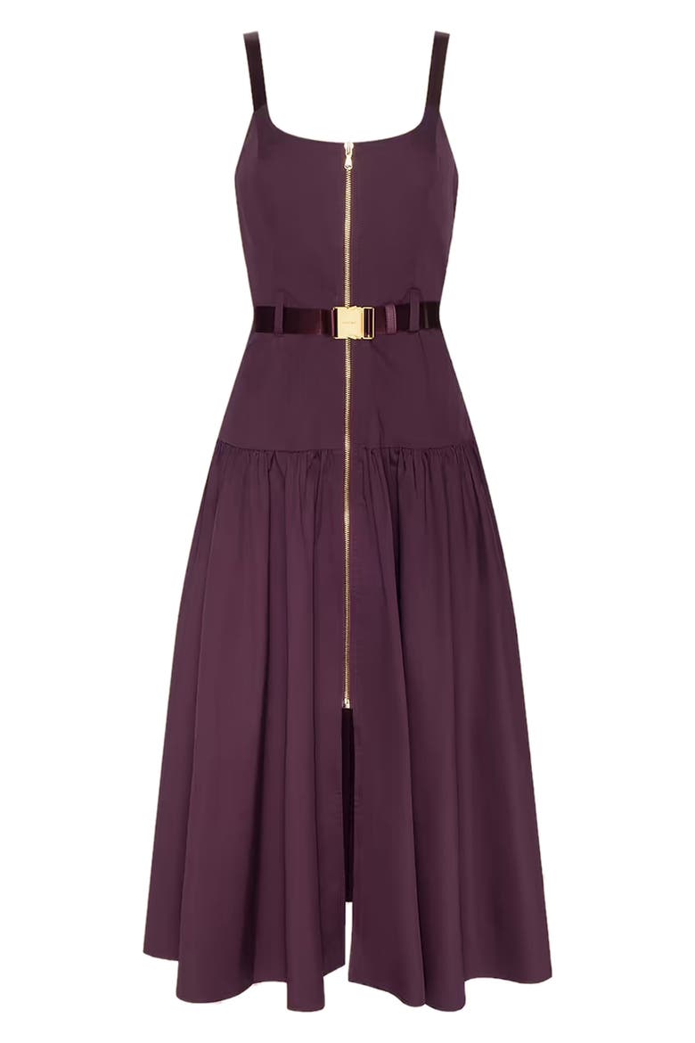Rima Belted Front Zip Midi Dress, Alternate, color, DEEP SANGRIA