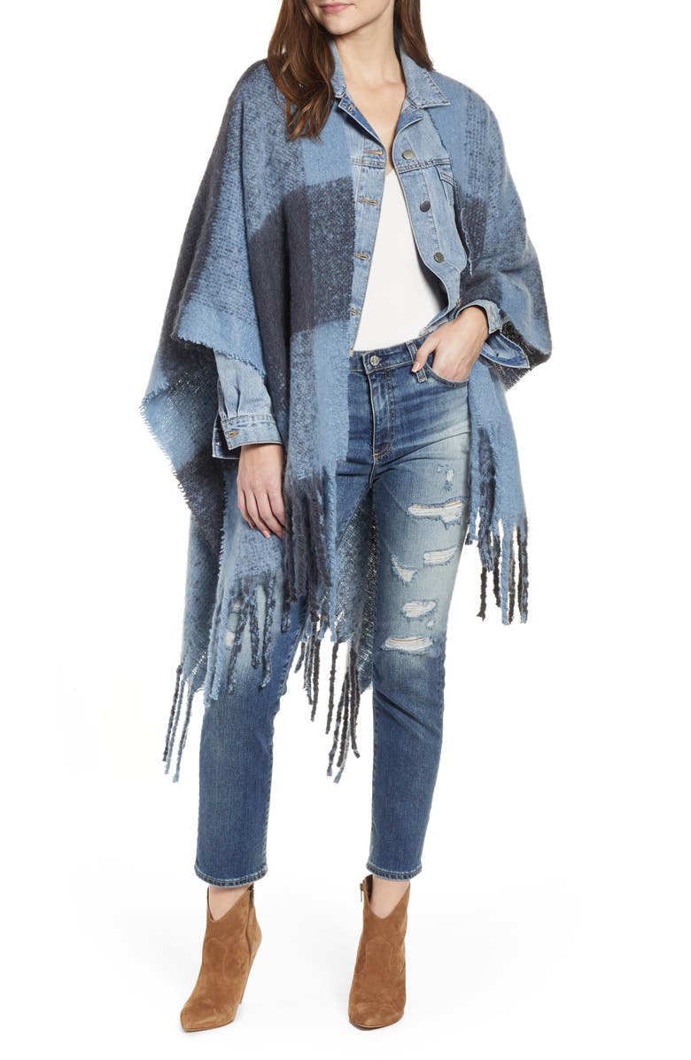 Free People Hampton Plaid Fringe Ruana, Main, color, 