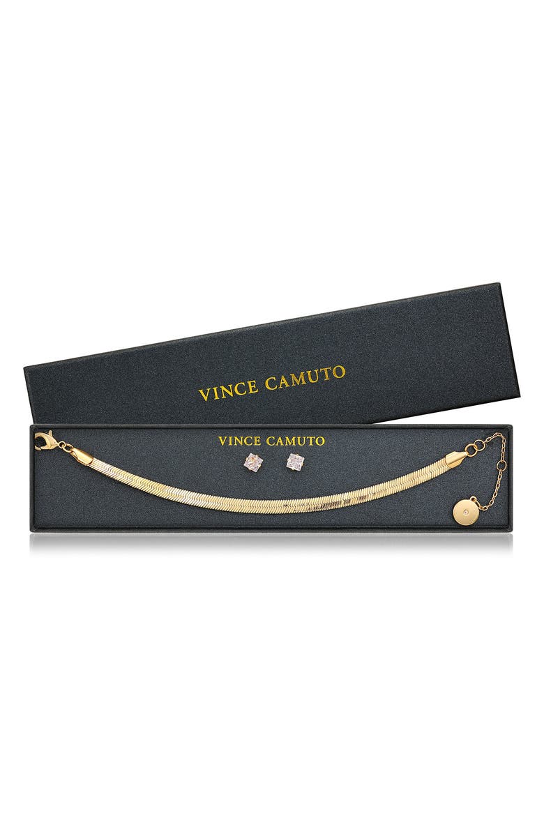 Vince Camuto Snake Chain Bracelet & Cubic Zirconia Stud Earrings Gift Set, Alternate, color, Gold