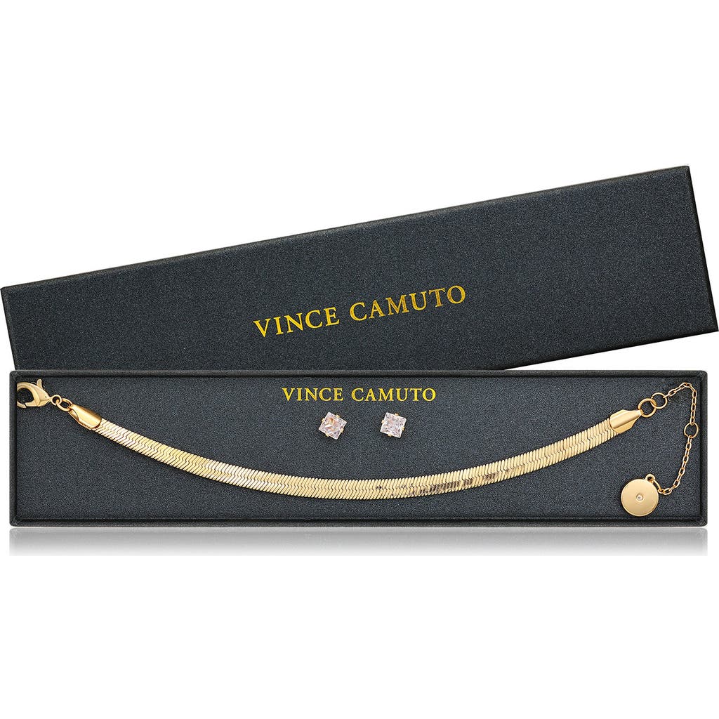Vince Camuto Snake Chain Bracelet & Cubic Zirconia Stud Earrings Gift Set In Gold
