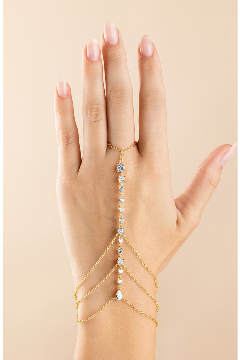 Anselma Cubic Zirconia Hand Chain, Alternate, color, GOLD
