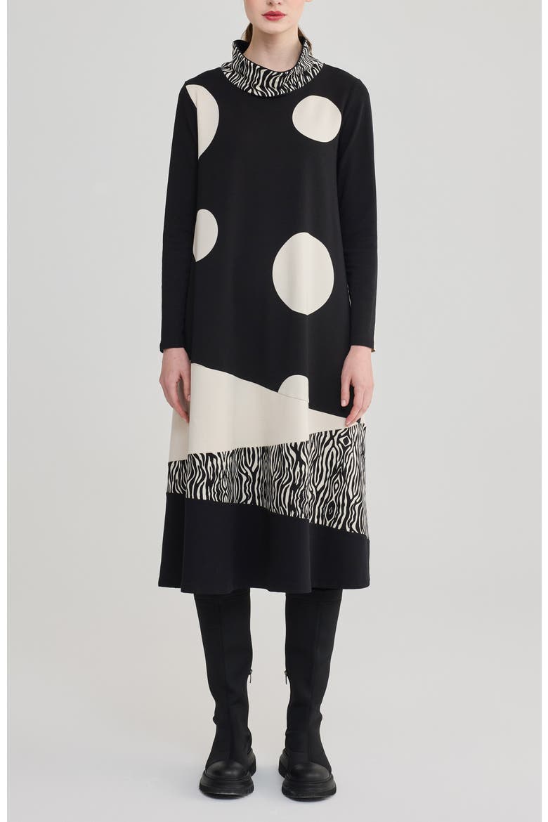 Giulia Mixed Printed Jersey Dress, Main, color, Black