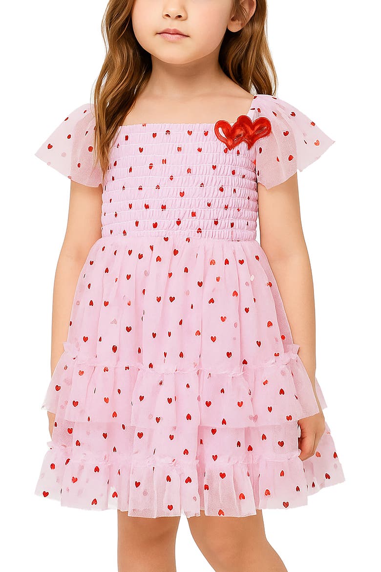 Kids' Heart Mesh Tiered Dress, Alternate, color, BLUSH/ RED