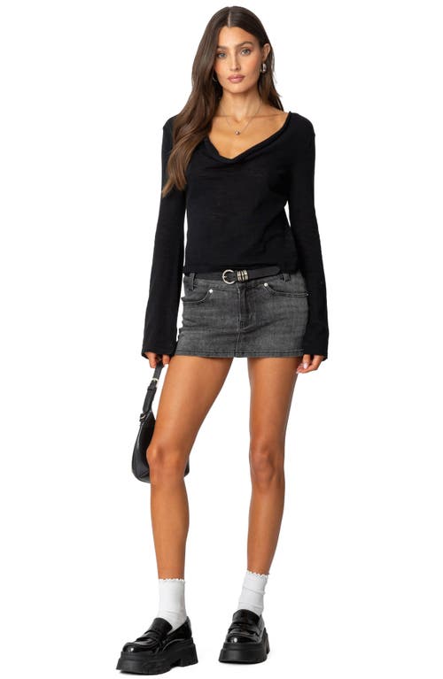 Shop Edikted Bev Stretch Denim Miniskirt In Black-washed
