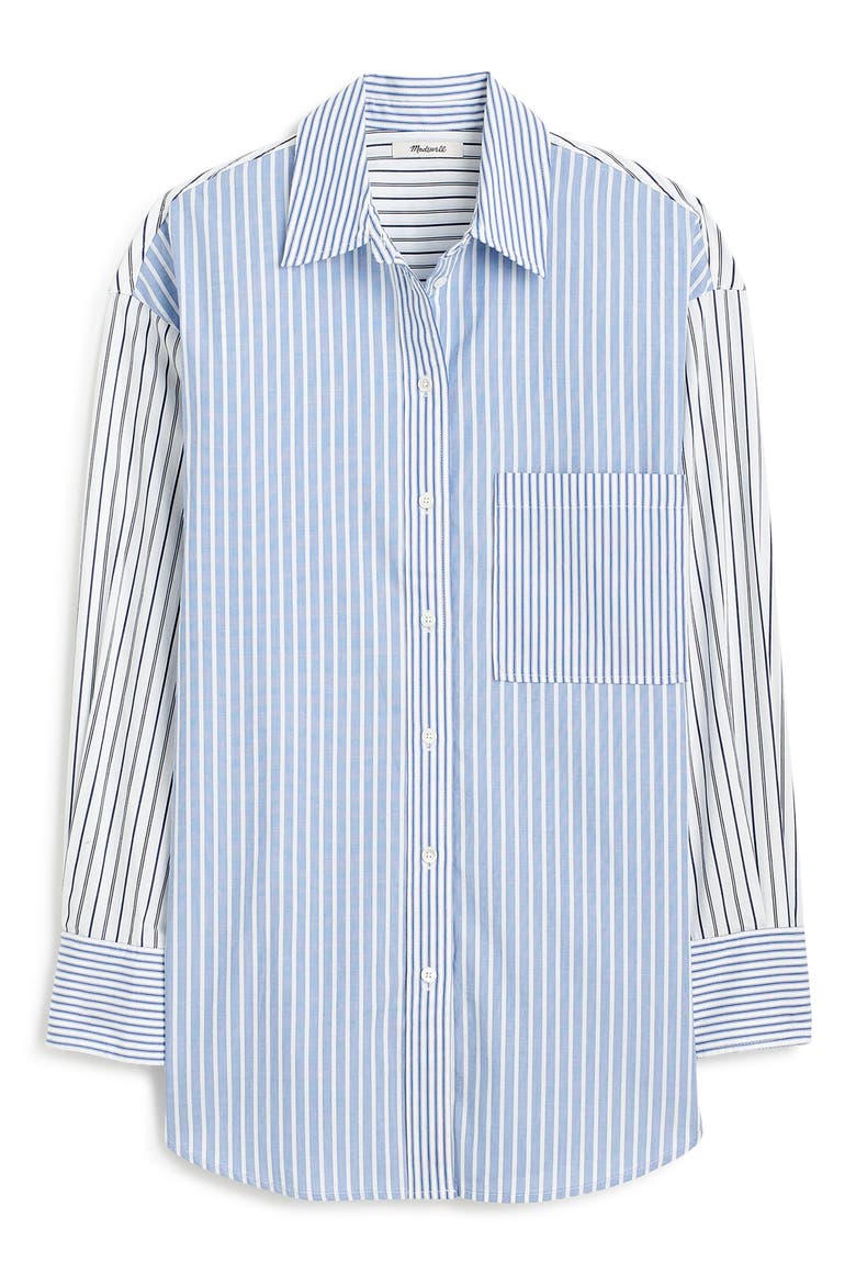 Mixed Stripe Oversize Cotton Poplin Button-Up Shirt, Alternate, color, LIGHT BLUE AND WHITE STRIPE