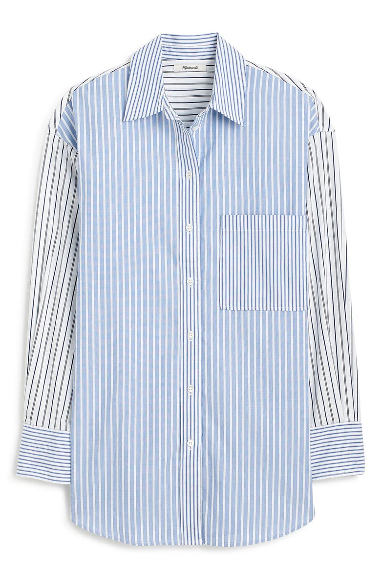 Madewell Mixed Stripe Oversize Cotton Poplin Button-Up Shirt, Alternate, color, Light Blue And White Stripe