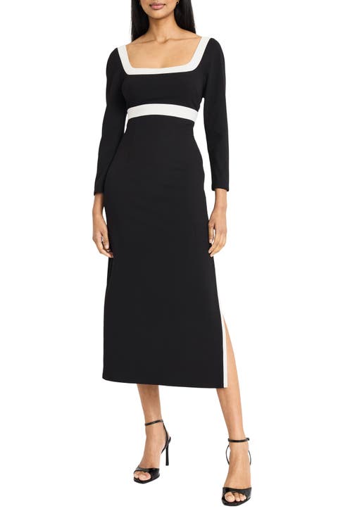 Square Long Sleeve Sleeve Midi Dress