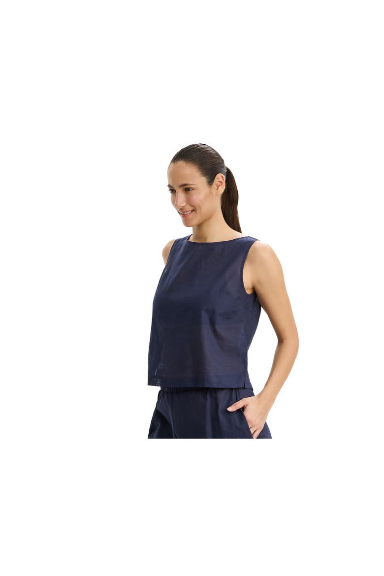 Tutti Frutti Linen High Neck Top Cover-Up, Alternate, color, Navy