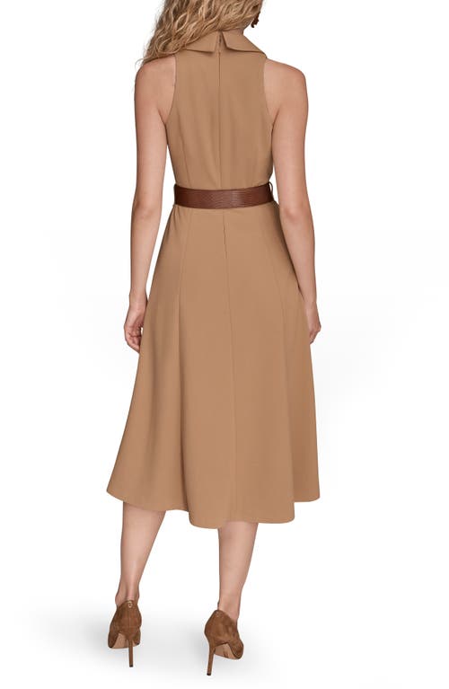 Donna Karan New York Sleeveless Belted A-line Dress In Brown