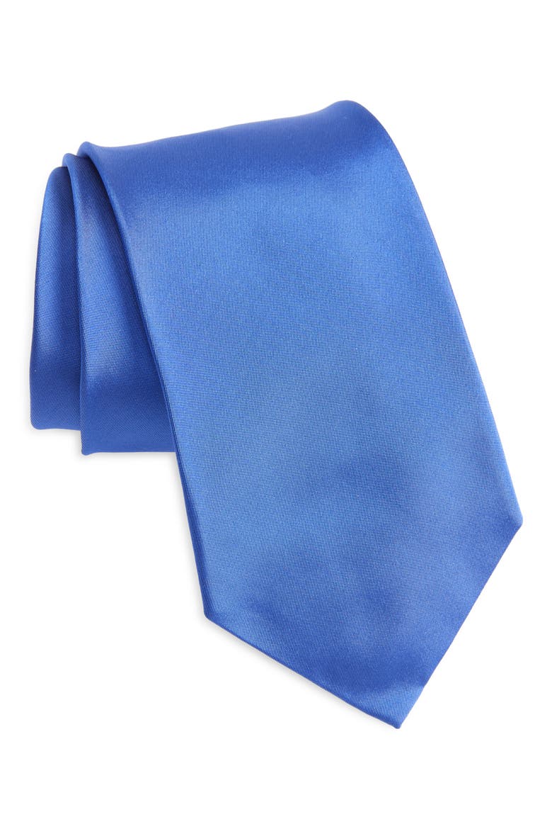 Solid Silk Peau de Soie Tie, Main, color, BLUE
