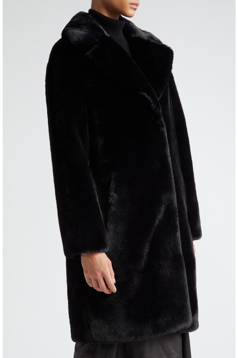 Camille Long Faux Fur Cocoon Coat, Alternate, color, BLACK