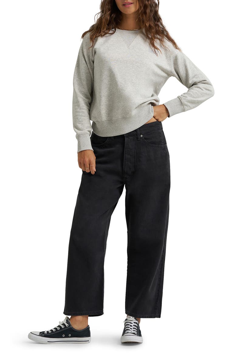 Crewneck Crop Sweatshirt, Alternate, color, WASHED GRAY HEATHER