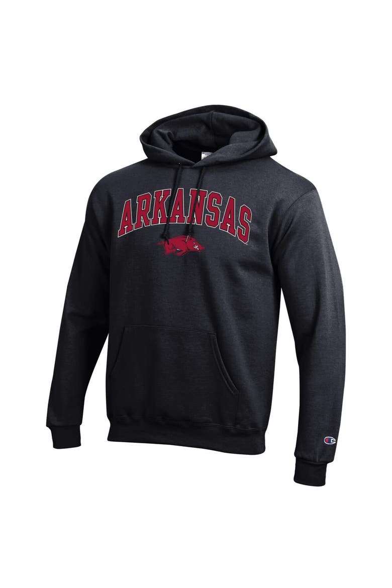 Men's Champion  Black Arkansas Razorbacks Arched Logo Fleece Pullover Hoodie, Alternate, color, Black