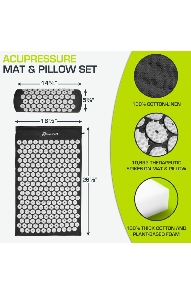 ProsourceFit Acupressure Mat and Pillow Set, Alternate, color, Black