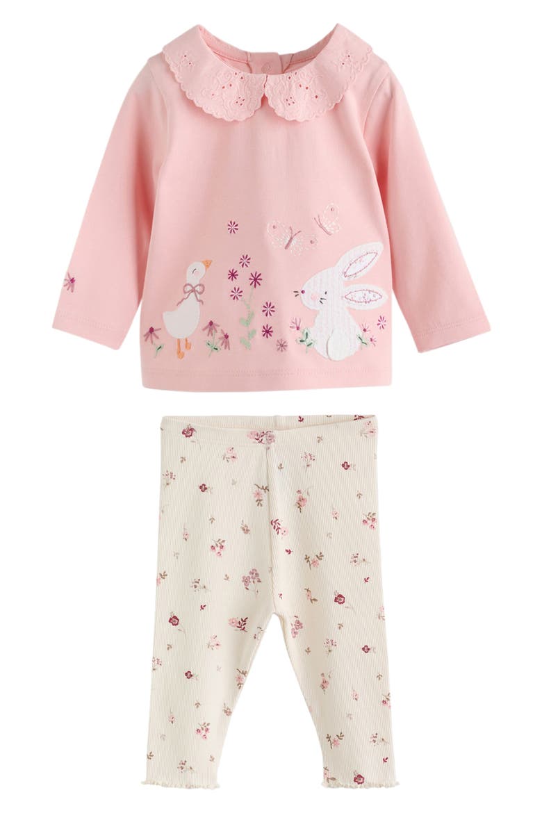 Kids' Bunny Embroidered Top & Leggings Set, Main, color, PINK