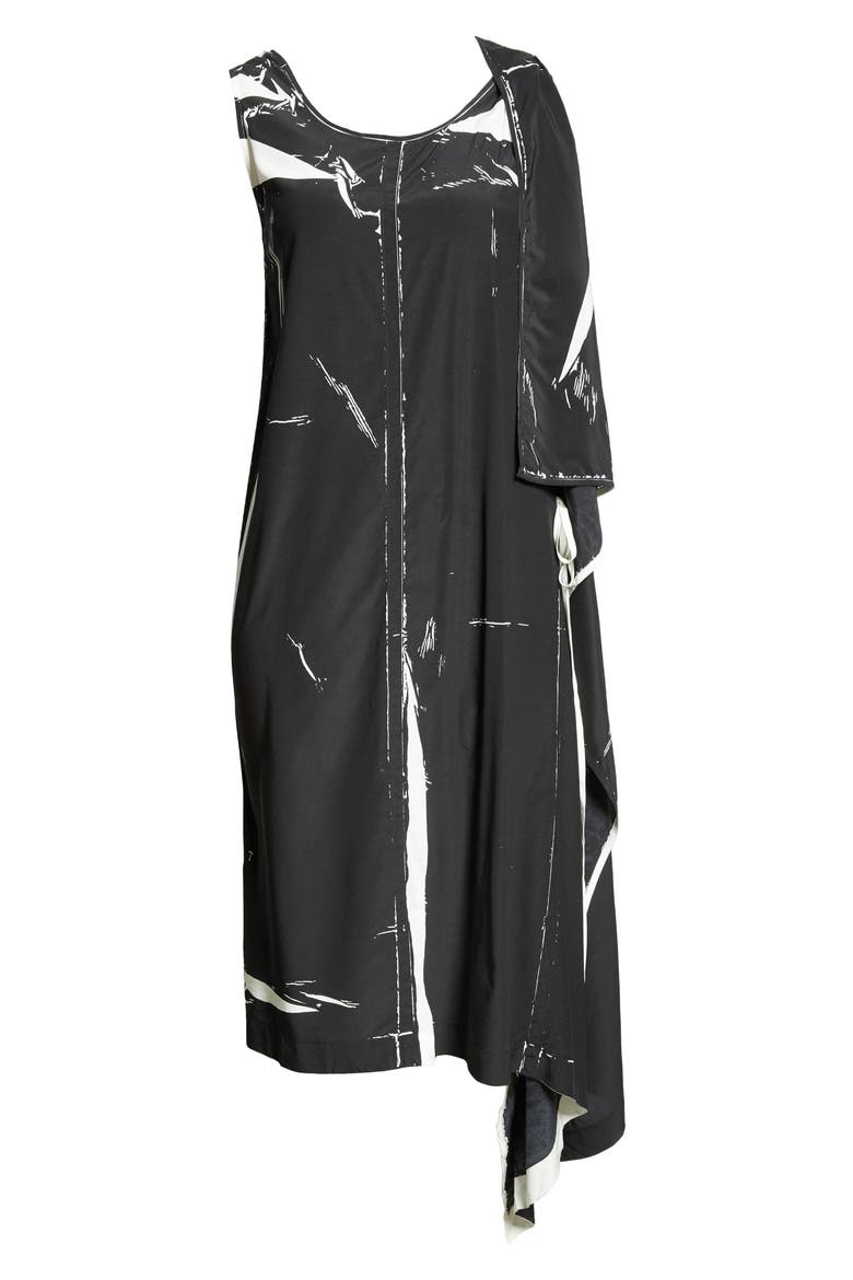 Ondine Garment Print Draped Dress, Alternate, color, BLACK