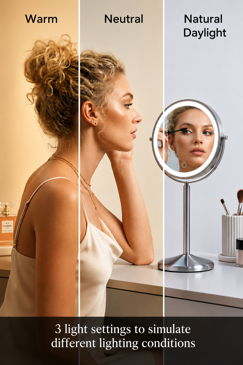 Hailey Double Sided Makeup Mirror with Lights, Alternate, color, Nick