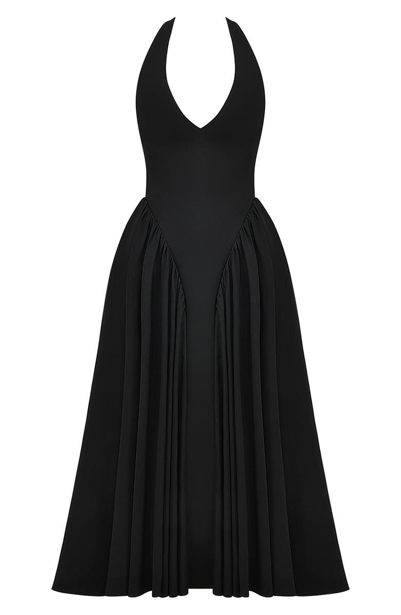 HOUSE OF CB Marilyn Gingham Halter Midi Sundress, Alternate, color, Black