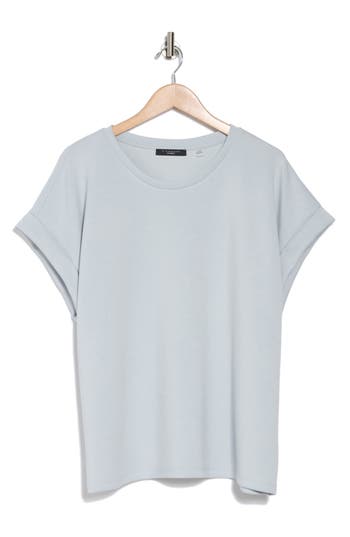 Shop T Tahari Roll Sleeve Scuba Knit Top In Light Blue