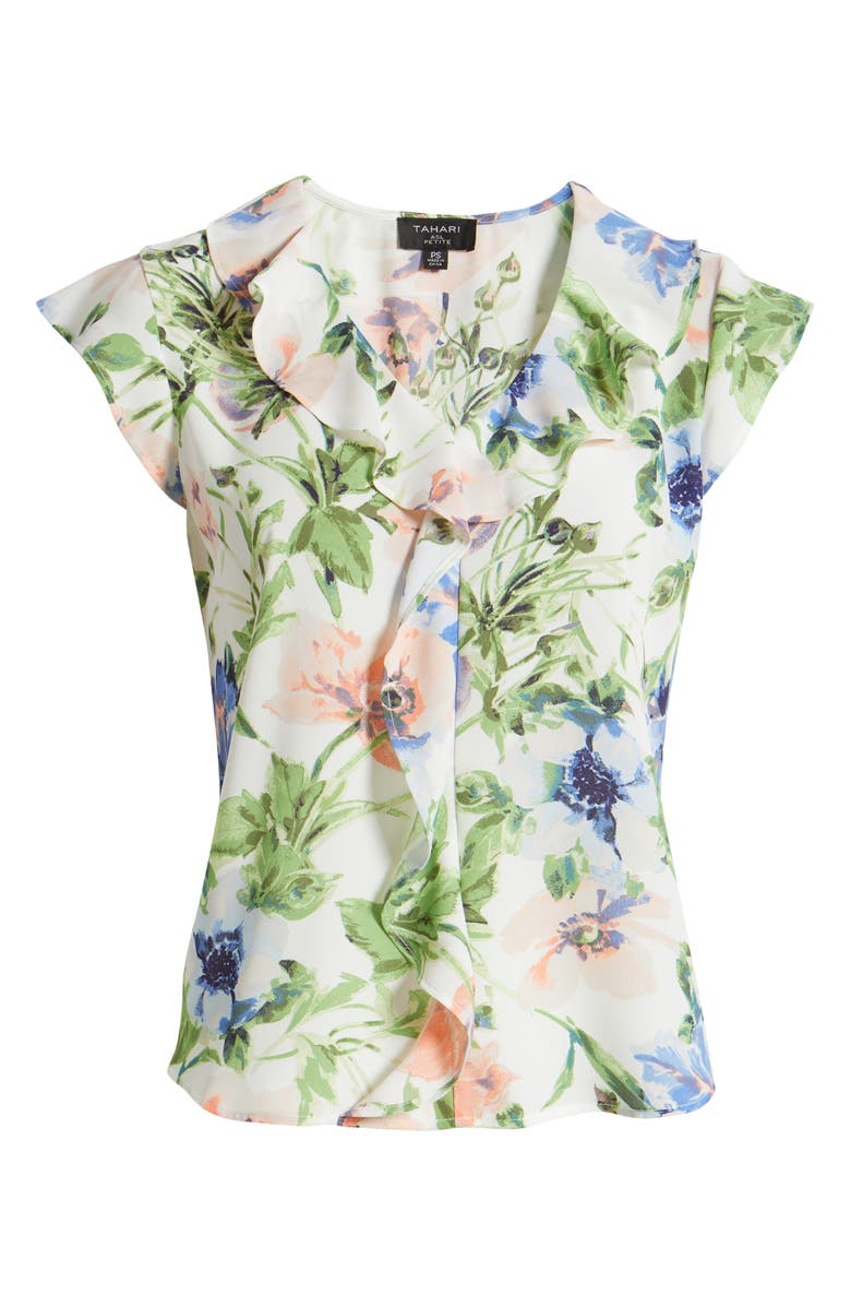 Tahari ASL Floral Ruffle Front Top, Alternate, color, 