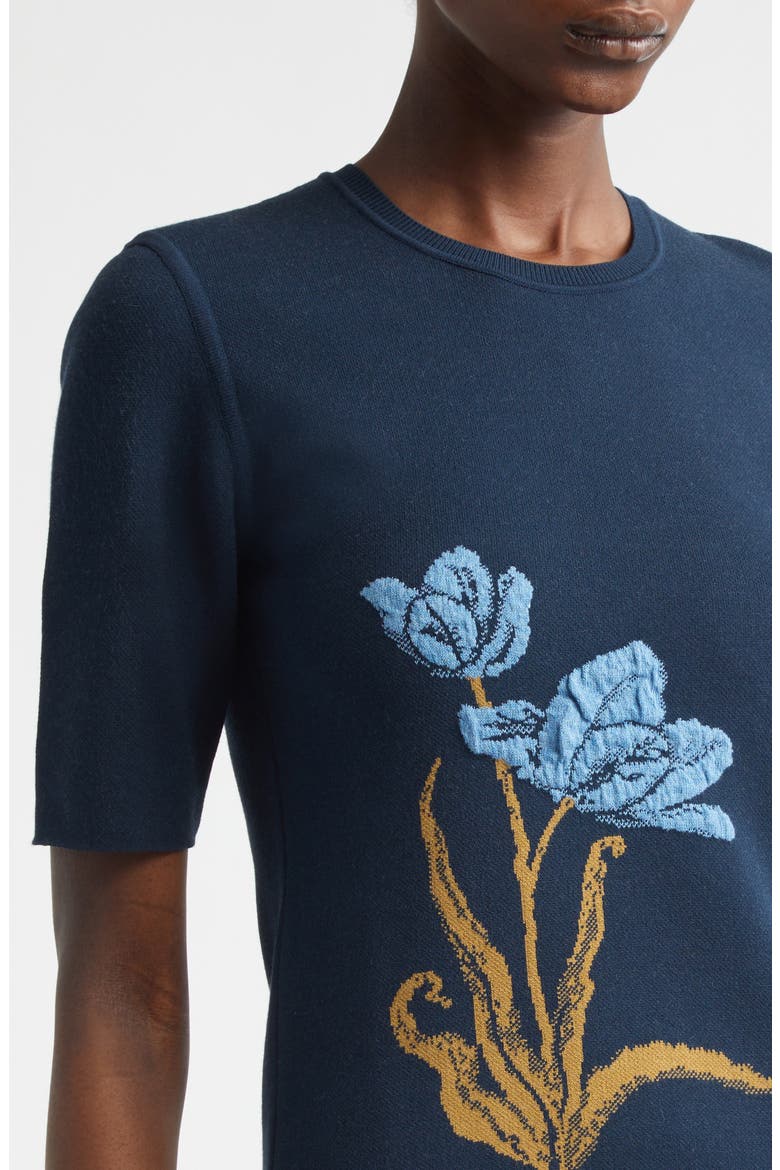 Short Sleeve Jacquard Sweater, Alternate, color, NAVY