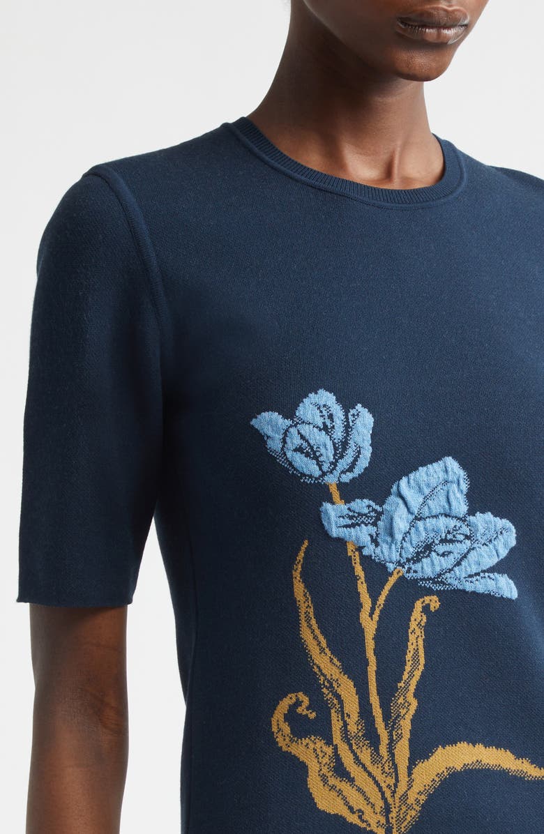 Erdem Short Sleeve Jacquard Sweater, Alternate, color, Navy