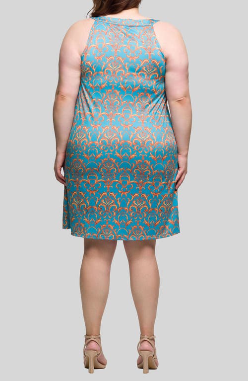 24seven Comfort Apparel Plus Size Sleeveless Knee Length Shift Dress In Blue Multi