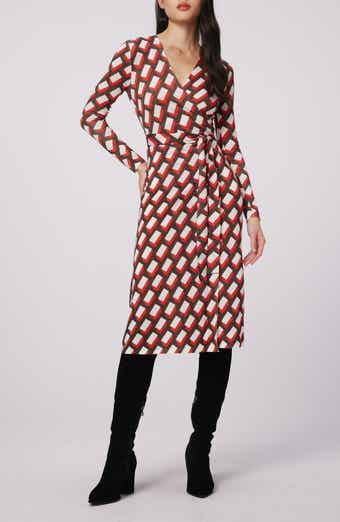 Luella Geo Print Long Sleeve Merino Wool Blend Wrap Dress