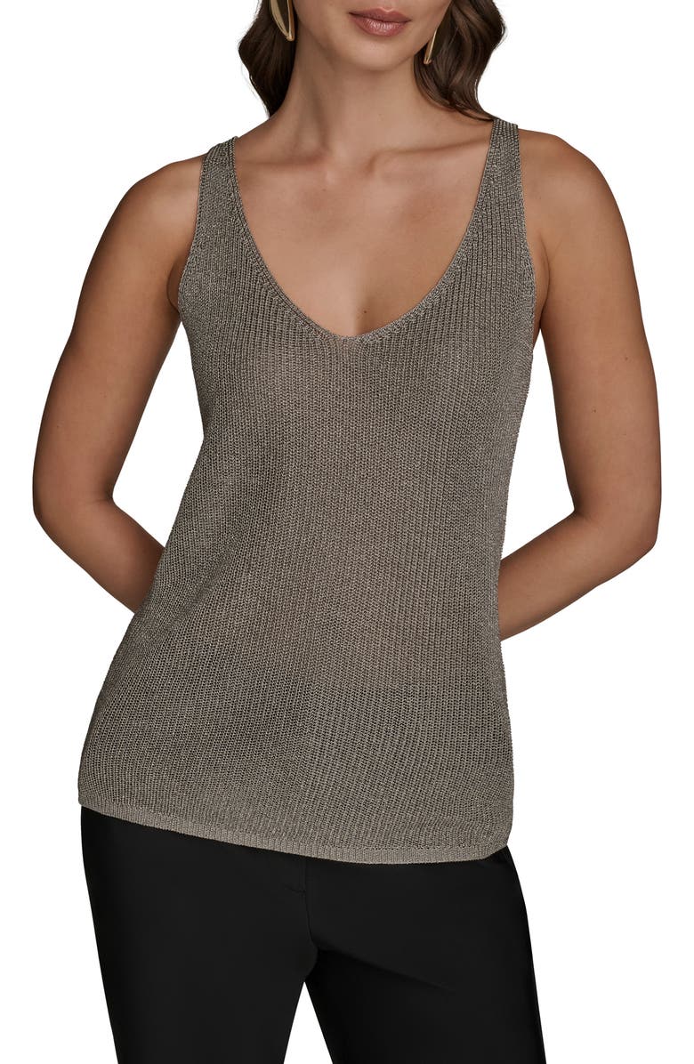Donna Karan New York Metallic Sleeveless Sweater, Main, color, Heather Ir