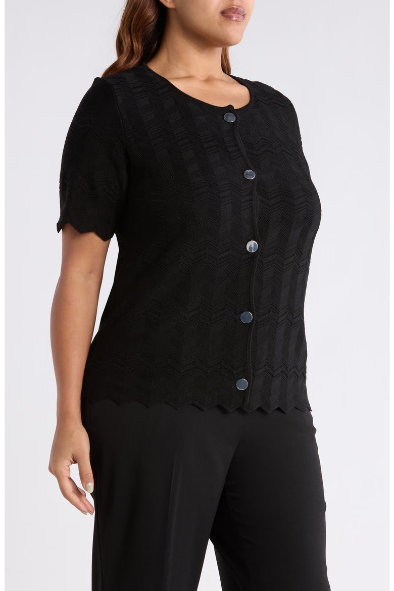 Pointelle Short Sleeve Cardigan, Alternate, color, ANNE BLACK