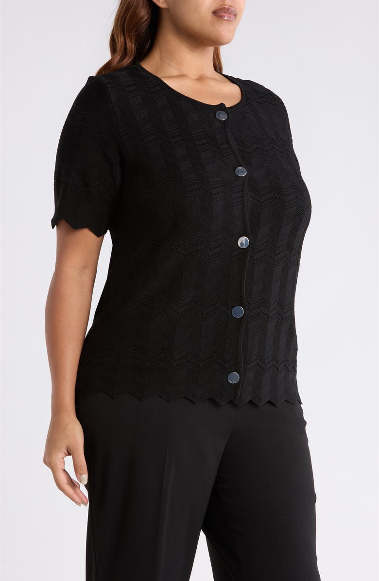 Anne Klein Pointelle Short Sleeve Cardigan, Alternate, color, Anne Black