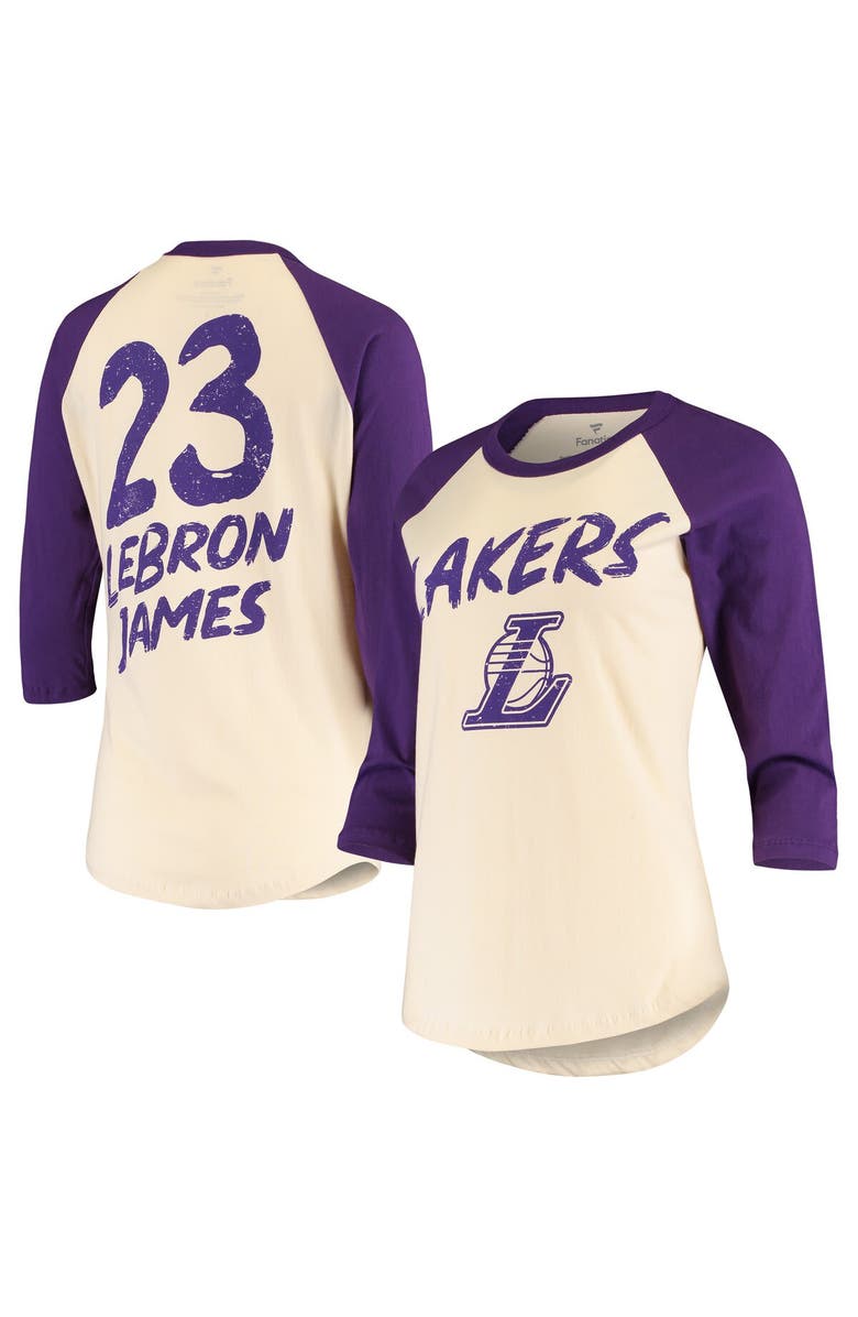FANATICS Women's Fanatics Branded LeBron James Cream Los Angeles Lakers Raglan 3/4-Sleeve T-Shirt, Main, color, 