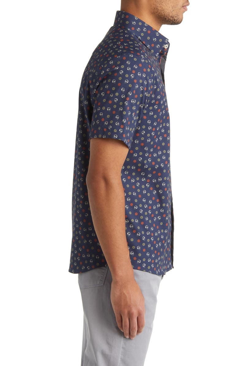 Stone Rose Floral & Skull Print Short Sleeve Stretch Cotton Button-Up Shirt, Alternate, color,