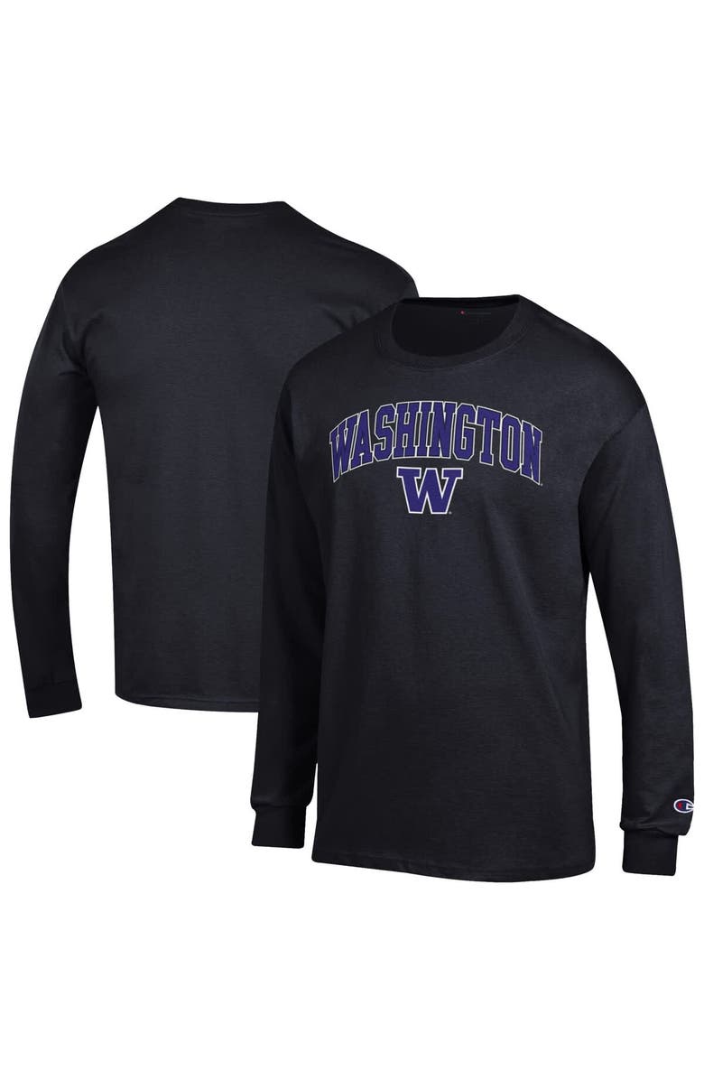 Champion Men's Champion  Black Washington Huskies Arch Over Logo Long Sleeve T-Shirt, Alternate, color, Black