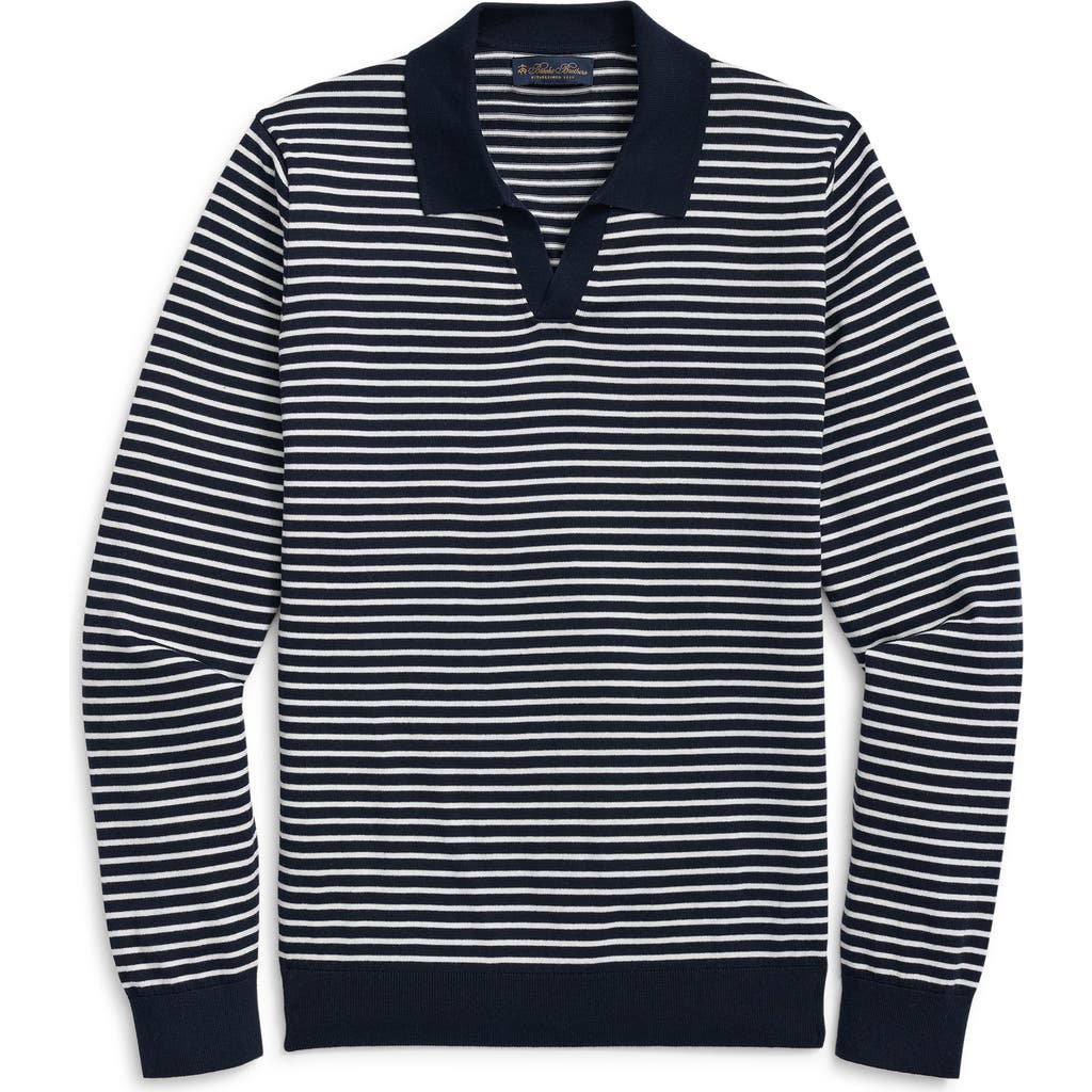Brooks Brothers Stripe Polo Sweater In Navy Ivory Stripe