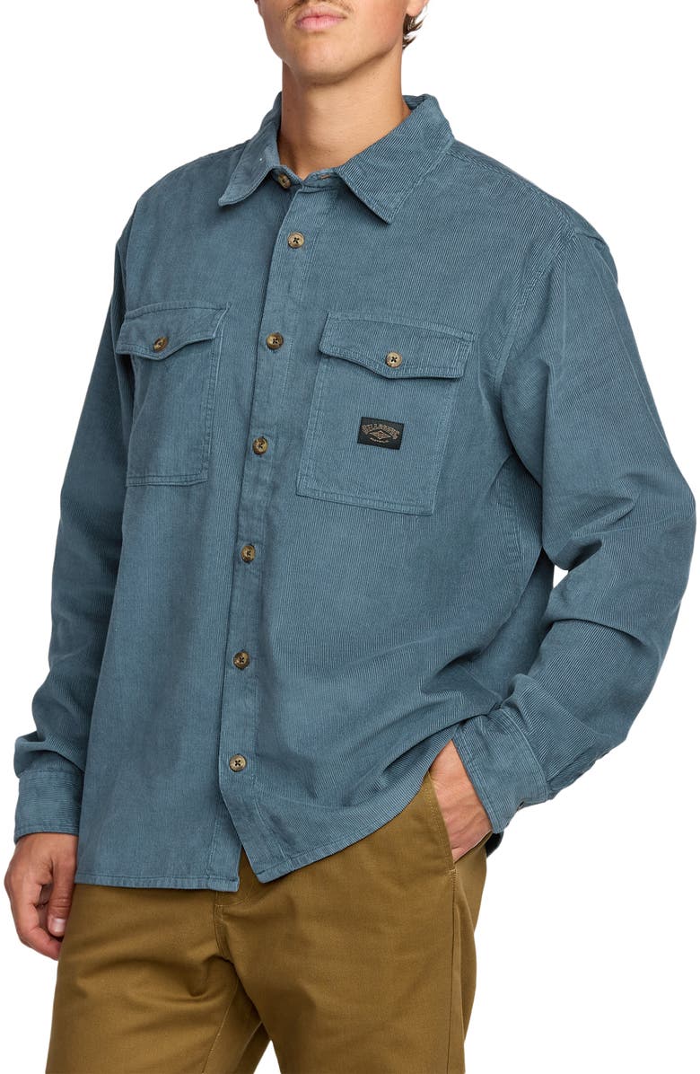 Billabong Bong Days Cotton Corduroy Button-Up Shirt, Alternate, color, Steel Blue