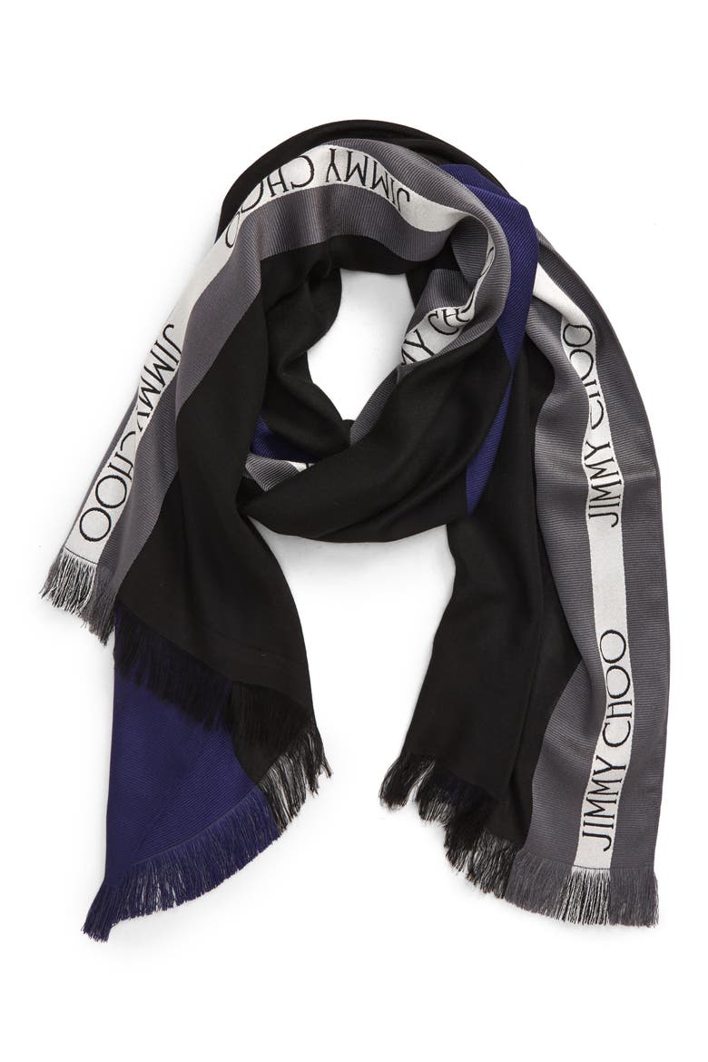 Colorblock Logo Silk Blend Scarf, Alternate, color, ELECTRIC BLUE