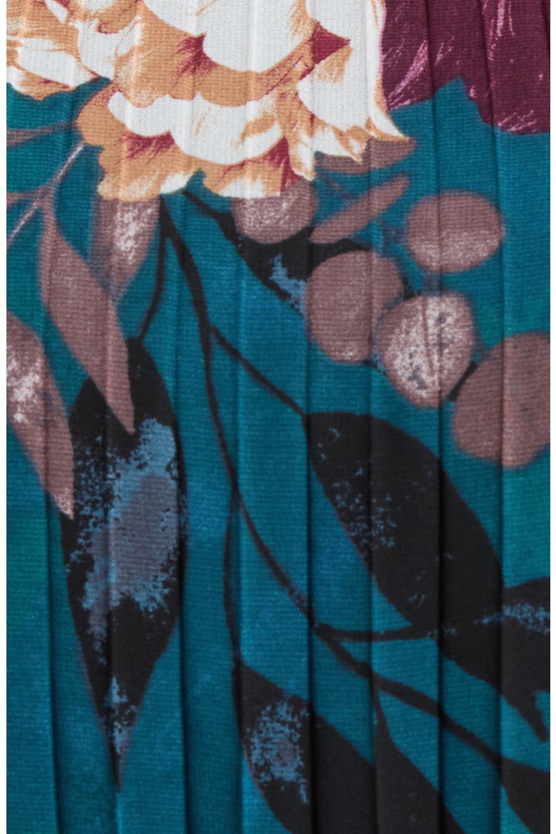 Floral Print Pleated Sleeveless Asymmetric Midi Dress, Alternate, color, OCEAN TEAL