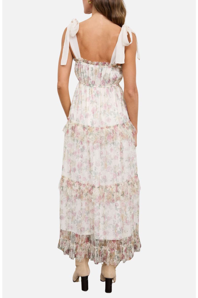 Tie Strap Ruffle Tiered Floral Chiffon Midi Dress, Alternate, color, OATMEAL MULTI