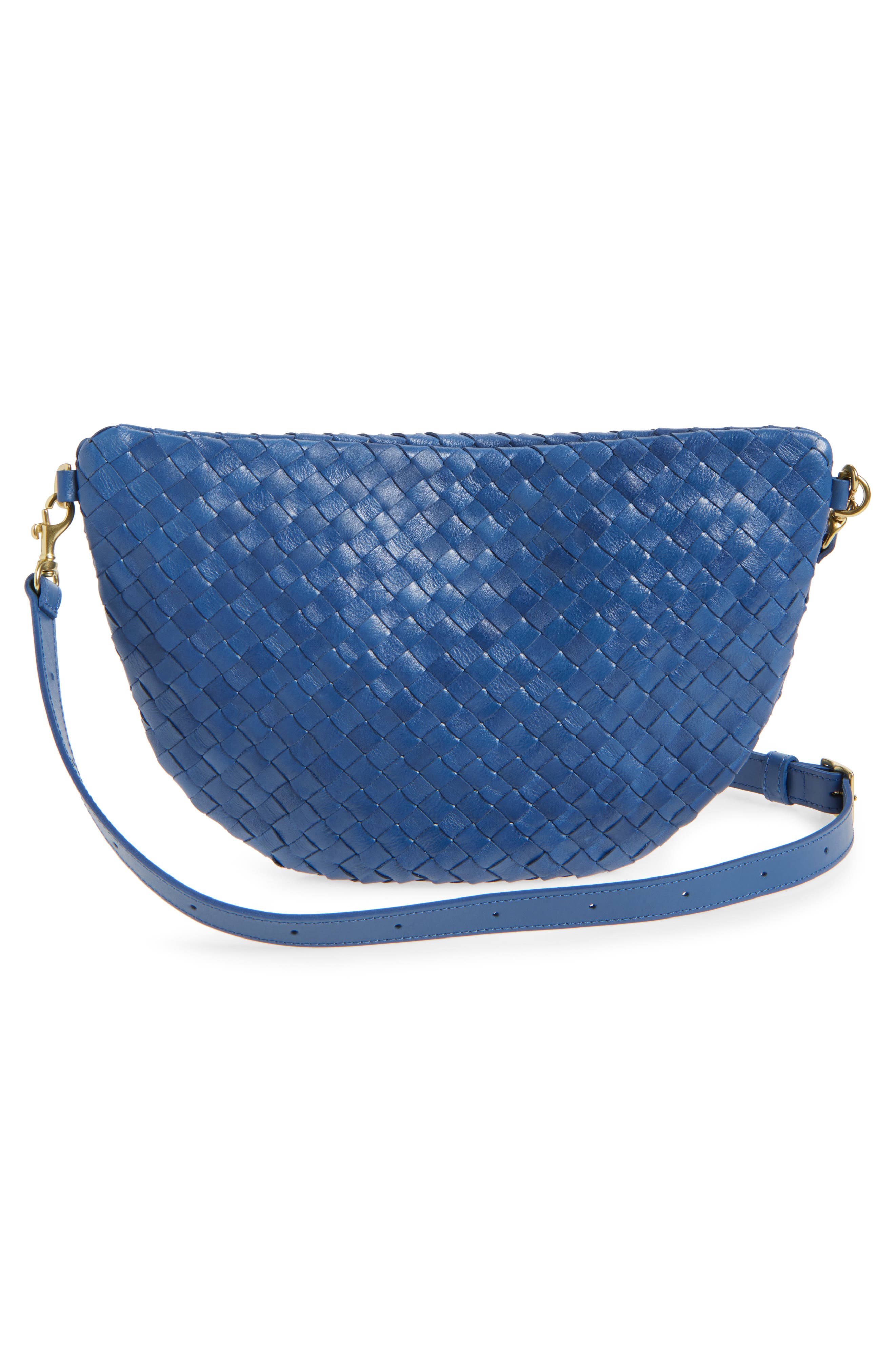 Clare V. Medium Grande Woven Leather Belt Bag, Alternate, color, French Blue